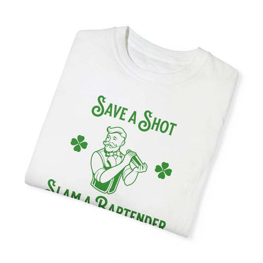 Funny Bartender Shirt Tee "Save a Shot, Slam a Bartender" Comfort Colors St. Patrick's Day Shirt for Bartenders